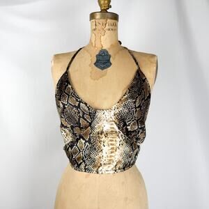 Vintage Snake Print Strappy Cropped Halter Top